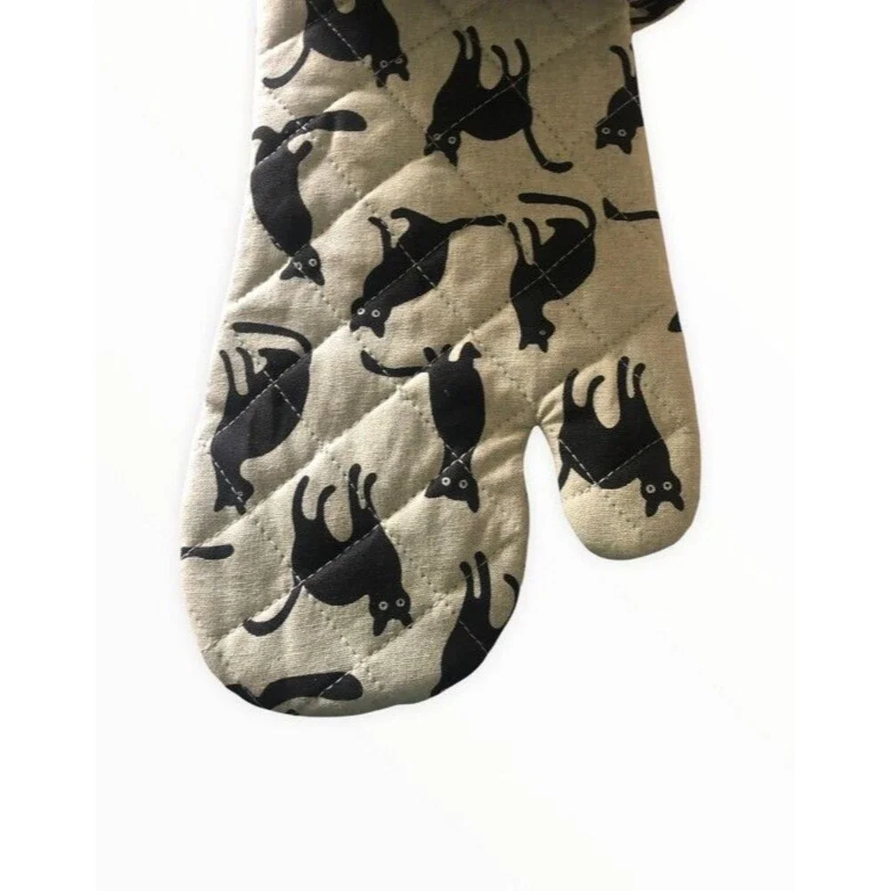 Cat Kitchen Oven Mitt Potholder Set Kitty Kitten Pet House Home Without a Cat